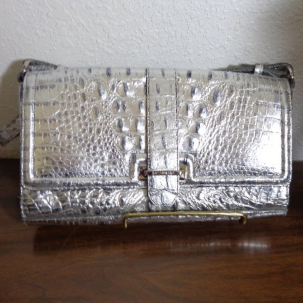 STUNNING Vintage Brahmin SILVER Melbourne Leather Shoulder Bag EXACT Clean LN - Picture 1 of 16